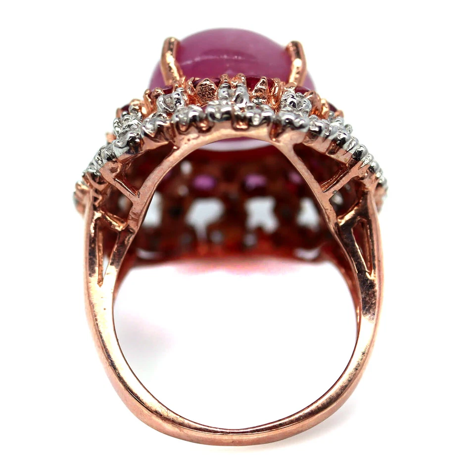 Gemstone 13 x 16 MM. Red Ruby & White Zircon Jewelry Ring 925 Silver Size 8.25 - Image 3 of 4