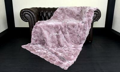 Luxury Real Light Pink Rex Rabbit Fur Throw Blanket