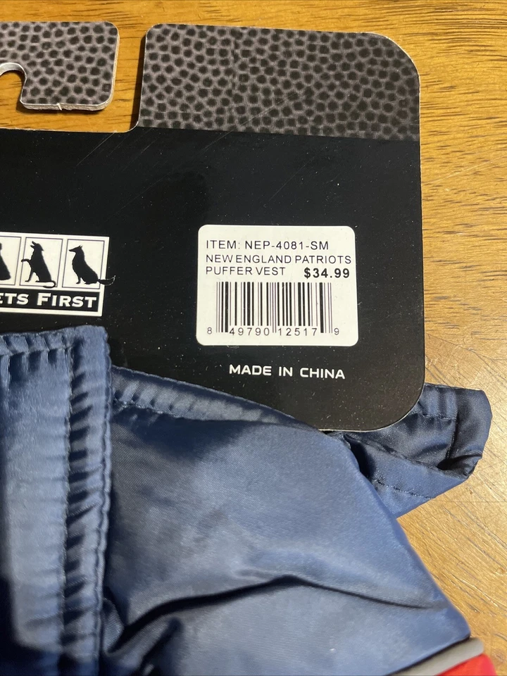 New England Patriots Talla Pequeña Mascotas Primer NFL Chaleco Puffer Impermeable Abrigo para Perro Foto 4 de 4