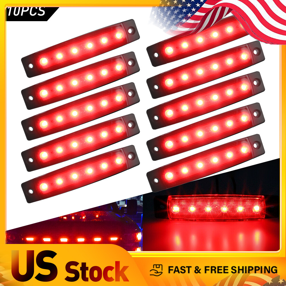 10X Red LED Side Marker Lights for Trucks Trailers Waterproof Bullet Clearance