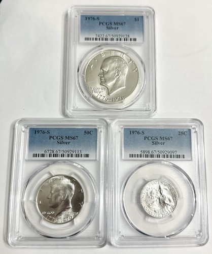 1976 S Silver Set PCGS Graded MS 67 Complete Uncirculated 3 Coin Set $1 50c 25c - Picture 3 of 12