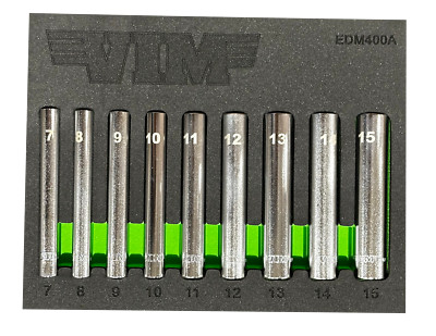 VIM TOOLS EDM400A 9 Piece 1/4'' Drive MM 6 Point Metric Extra Deep Sockets