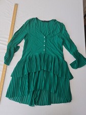 Ladies Zara V Neck Dress S Green Ruffle Sleeves 1591