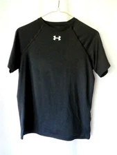 Under Armour T Shirt Short Raglan Sleeve Heat Gear Loose Fit Black YLG  #11652