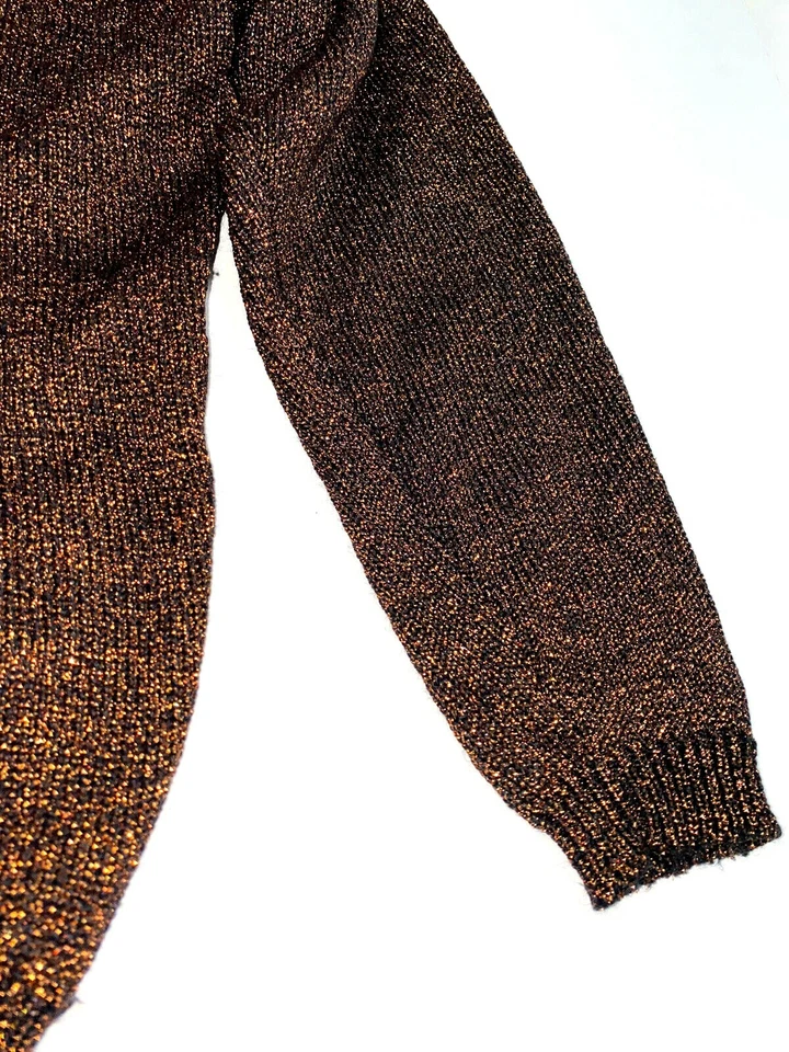 Suéter retro metálico brillante bronce negro vintage de diseñador de los 80 para mujer PM MP Foto 4 de 4