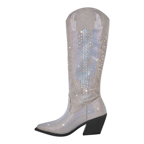 Women's Fashion Pointed Toe Rhinestone Zipper Western Cowboy Boots Size US7