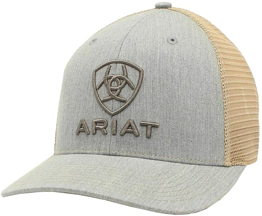 Ariat Mens Richardson 112 Adjustable Snapback Trucker Hat Grey Tan