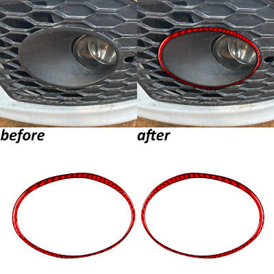 Red Carbon Fiber Exterior Front Fog Light Lamp Trim For Seat Leon MK2 2005-2012