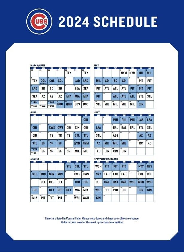 Printable Cubs 2024 Schedule Gena Pegeen