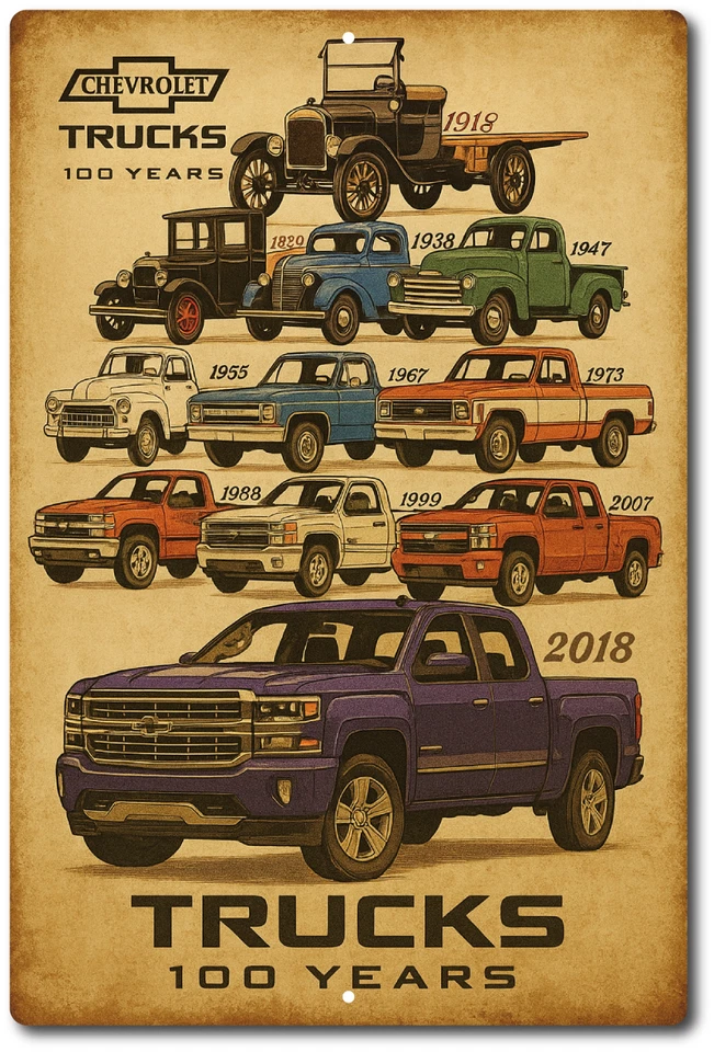 Truck History Sign 100 Years of Chevy Trucks Vintage Look  Bar Workshop Garage - Image 3 of 4