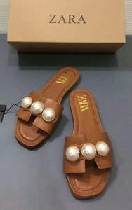 Zara Sandalias De Cuero Marrón con Perlas UK2 EU35 BNWT | eBay