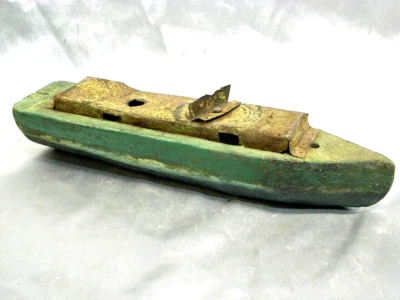 🇫🇷 ANCIEN JOUET MAQUETTE BATEAU BASSIN BOIS METAL TOY BOAT - Photo 1/4