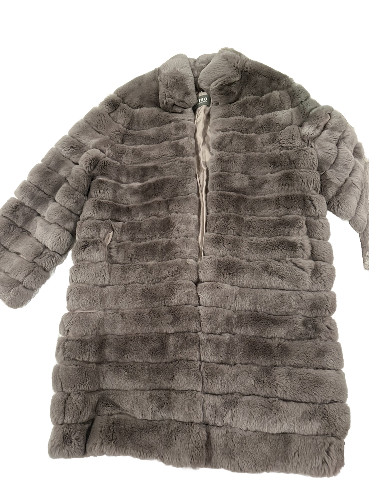 Nuova Yves Salomon Giacca Cappotto Pelliccia di Coniglio Donna Beige 38 EU 6 US