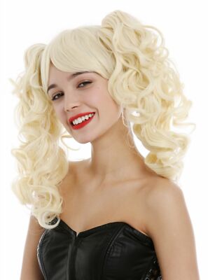 Perücke Damen Lolita Cosplay kurz glatt lange lockige Zöpfe Hellblond Blond 