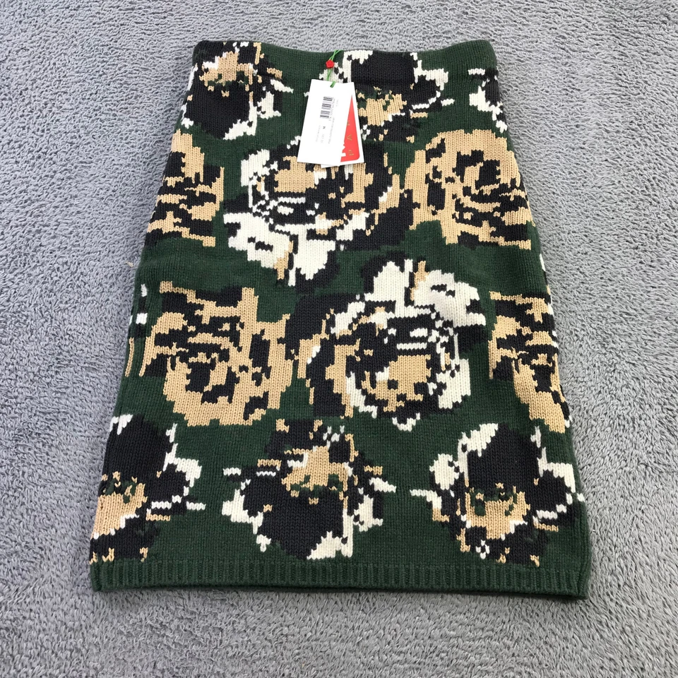 Falda midi Kenzo Paris para mujer mediana tejida con flores de píxeles verde beige lana Foto 2 de 4