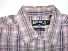 PANHANDLE SLIM WESTERN SHIRT SZ M PINK PLAID PEARL SNAP CLOSURE ALL COTTON EUC