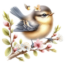 Wall Decal Sticker Watercolour Spring Bird Wall Sticker 18X18cm Large
