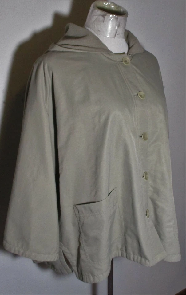 Chaqueta con Capucha EILEEN FISHER Taupe Botón Capa Para Mujer Talla L Foto 3 de 4