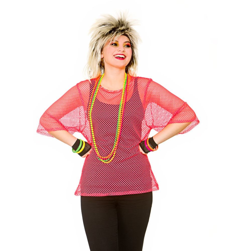 Wicked Costumes Neon Pink 80's Mesh Top Plus Size