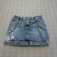 Gymboree Denim Skirt Girls Size 5 Smiley Back Embroidered Adjustable Waist