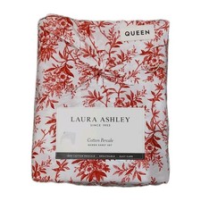 Laura Ashley Queen Sheet Set Holiday Walled Garden Red 4pc 100 Cotton