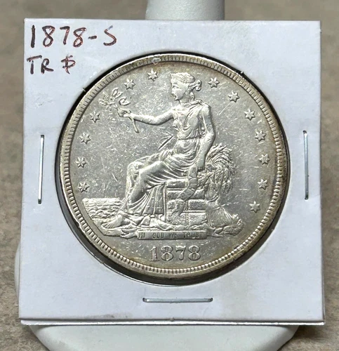 1878-S Trade Dollar - High Grade - Old Cleaning - Some Hits In Fields