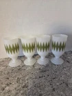 Vintage Federal Milk Glass Footed/Pedestal Mug W/Green Diamond Pattern Set of 4