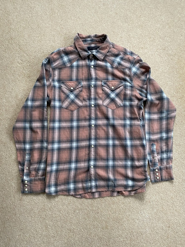All Saints Wyoming Langarm Flanell Karo Button Down Perlen Druckknopf Hemd Medium - Bild 1 von 17
