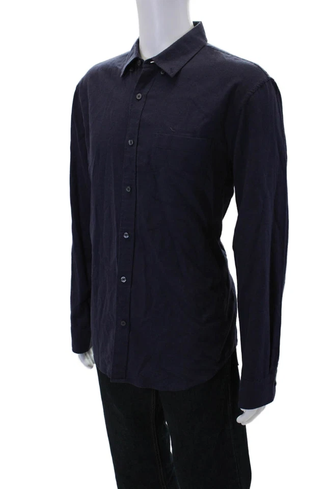 Club Monaco Mens Solid Collared Long Sleeve Button Up Shirt Navy Size XL - Image 2 of 4