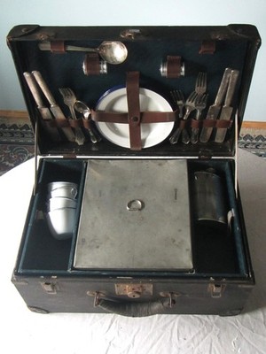 Vintage Antique Car Trunk Picnic set  Model A or T -full w flask  , etc Eagle Co