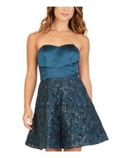 BCX DRESS Womens Fit + Flare Mini Dress Teal Strapless Party Juniors 17