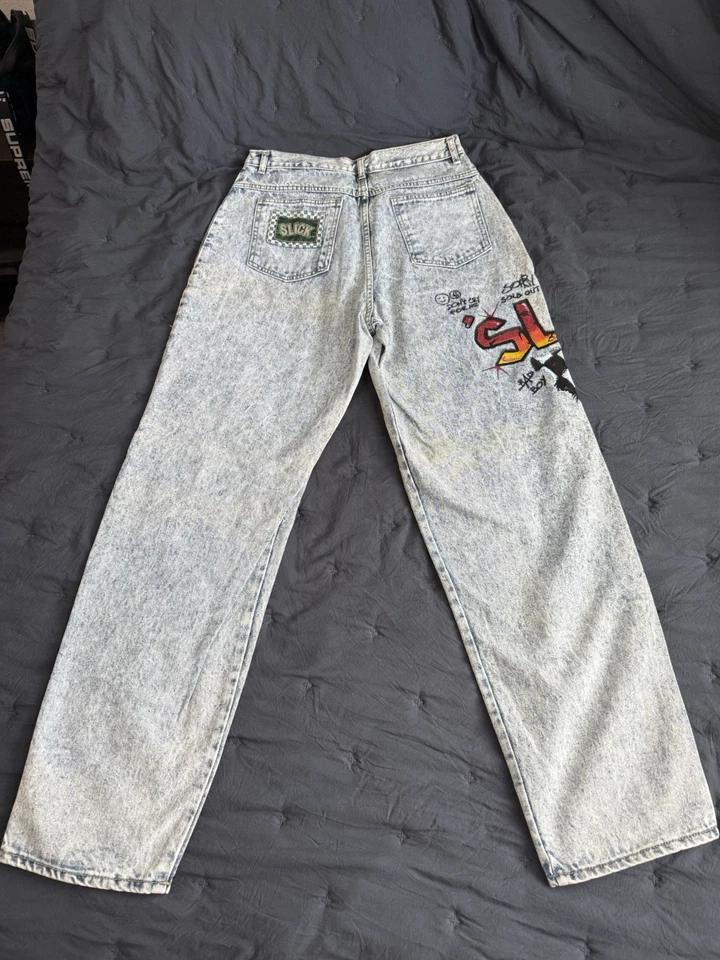 Jeans Vaqueros De Colección Años 80 90 Slick ACID WASH Azul PUNK Rock SKATER STREETWEAR Denim Foto 2 de 4