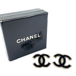 Autentici orecchini CHANEL CC Mark oro nero accessorio B23A incisi con scatola V060312