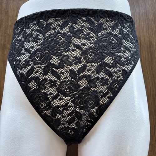 Vtg Victoria's Secret All Floral Lace See Through Panty Medium Black 1999 NWOT - Picture 1 of 8