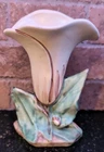 Vintage McCoy Art Pottery Single White Calla Lily Green Leaf 8" Vase 1940's USA