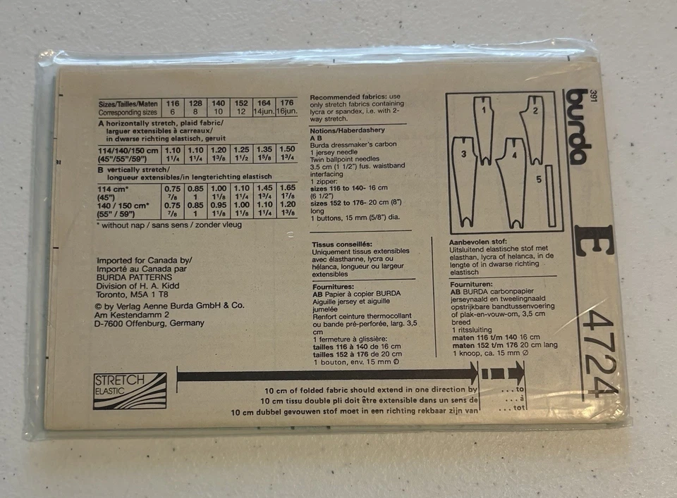 Burda 4724 Size 6-16 Girls Pants Vintage UNCUT - Image 2 of 2