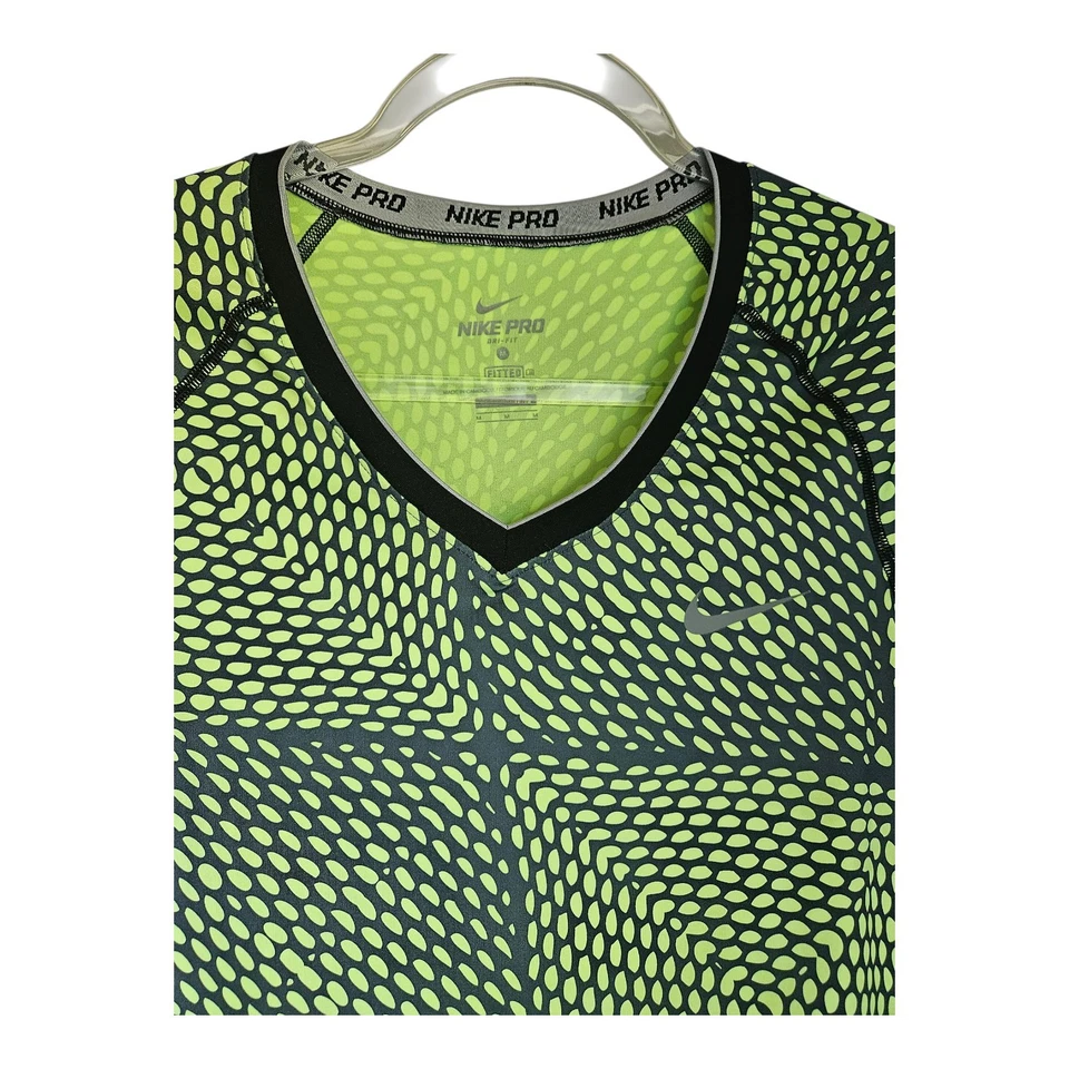 Camiseta Nike Pro para mujer M verde lima negra manga larga ajustada calce seco cuello en V elástica Foto 4 de 4