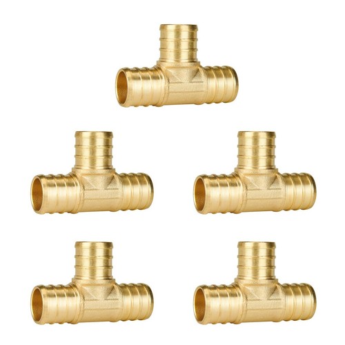 Lead Free Brass Pex B Crimp Tee Pipe Fitting 3/4 x 3/4 x 3/4 Inch 5 Pack Kit