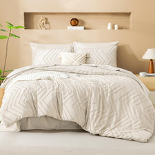 Full Size Comforter Set with Sheets Beige - 7 Pieces Bed in a Bag Full Boho Tuft