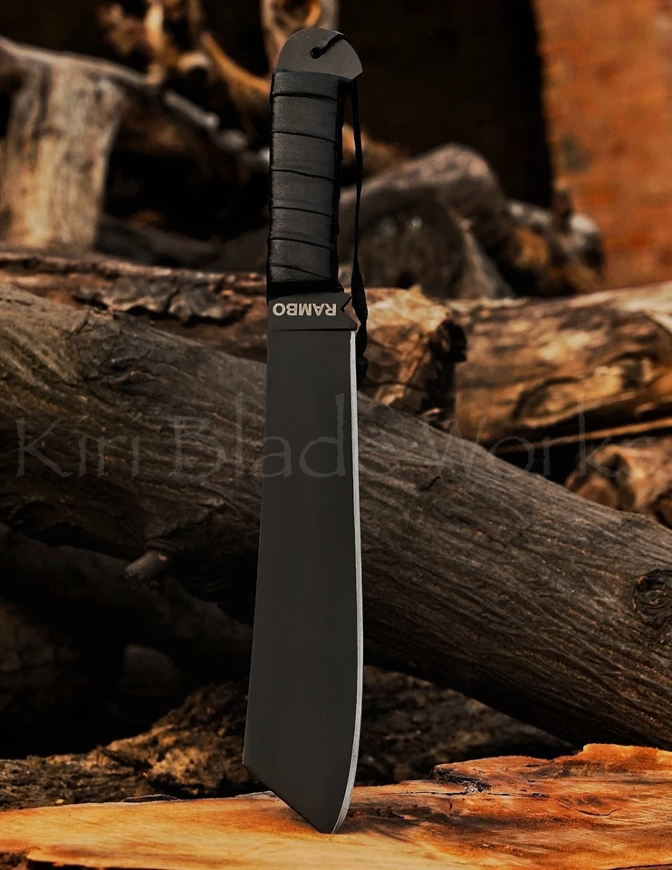 Cuchillo de machete Rambo IV con funda de cuero gratis cuchillo Bowie de supervivencia de película Rambo Foto 3 de 4