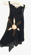 See By Chloe Top Women's Embroidered Applique Black Raw Hem VTG Size UK 10