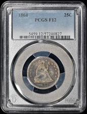 1864 Seated Liberty Quarter 25c PCGS F12 - Tough Civil War Issue!