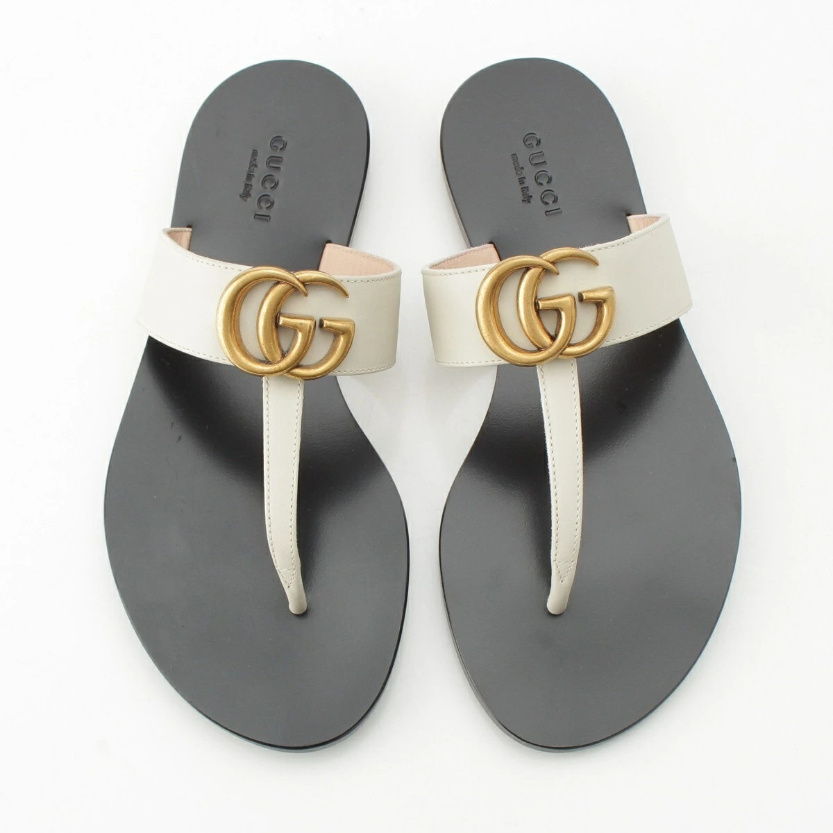 GUCCI Leather GG Marmont Sandals 221451 White Black 34 1/2 thumbnail 2