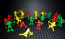 22 Vtg Tim-Mee Toys Plastic Cowboys & Indians Toy Figurines Red Green Yellow 3"
