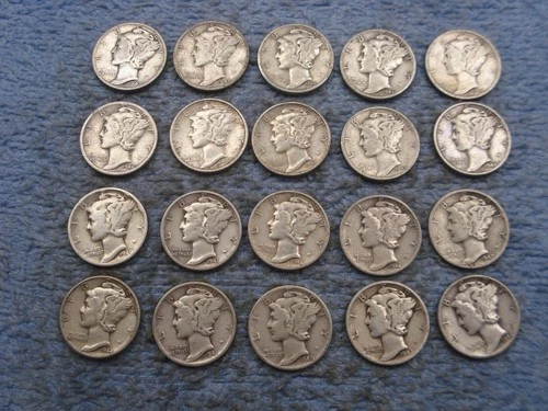 20 SILVER MERCURY DIMES WITH DATES lot 72