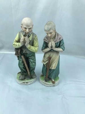Armco Ceramic Man/ Woman Farmer Clapping Figurine Dallas Rustic Art Hand Paint