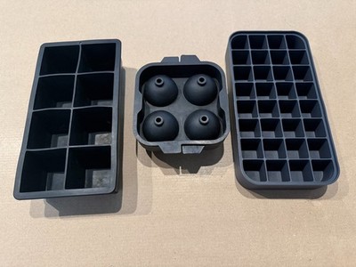 3 Silicone Ice Cube Trays Set | Large Squares, Round Balls & Mini Cubes