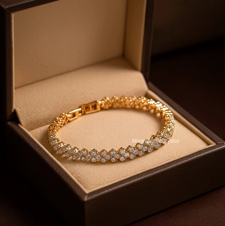 Swarovski Elements Rose Gold Heart Crystals Bracelet Chain Bangle Dainty Jewelry - Image 4 of 4