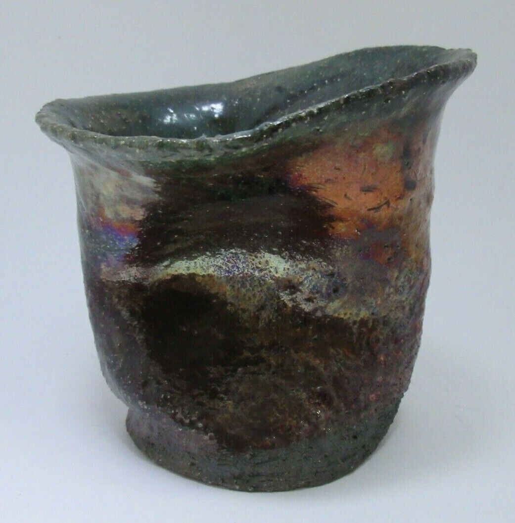 Old Vintage Canadian Studio Art Pottery Raku Style Vase Theresa Marcoux 1977