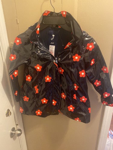 Jacadi Paris Rain Coat Jacket Lined Hooded Flowers Snap Zipper Girls 8A - Picture 2 of 6